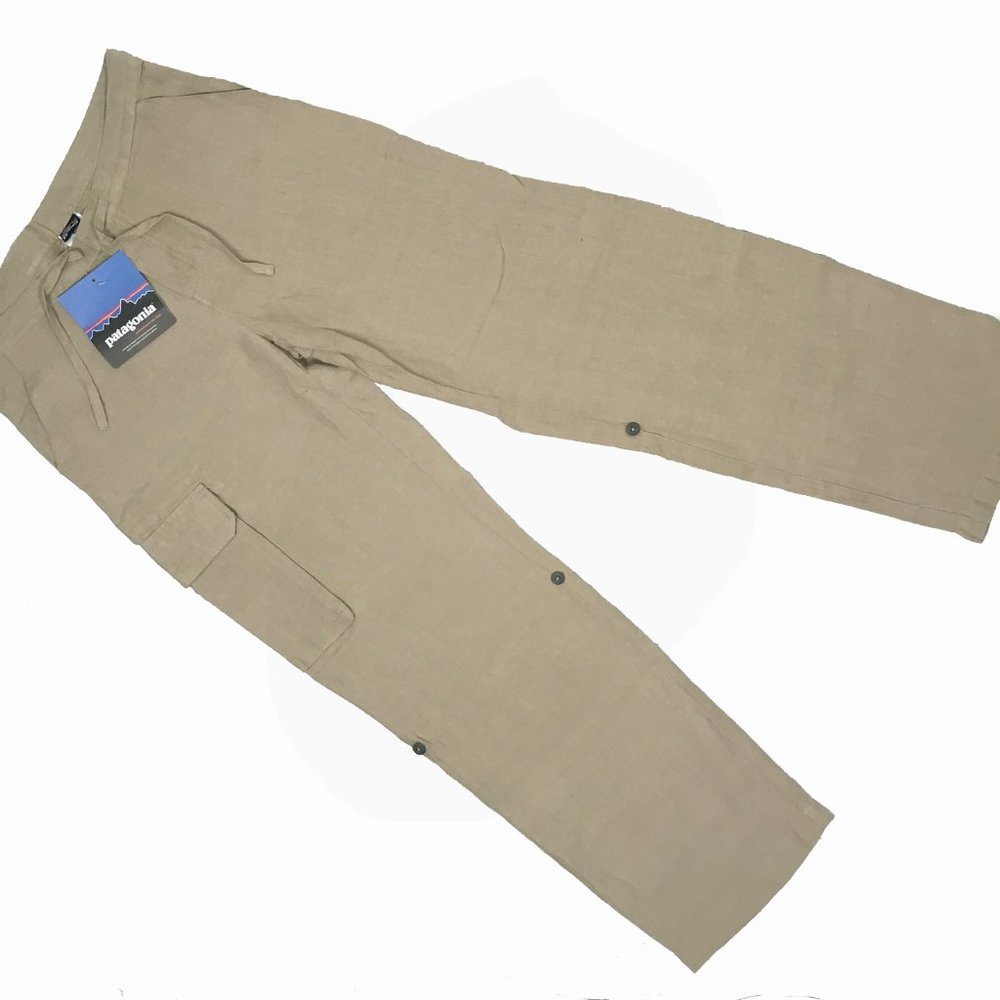 NEW Patagonia Womens Island Hemp Drawstring Pants! Tan Size 4 Cargo Pocket
